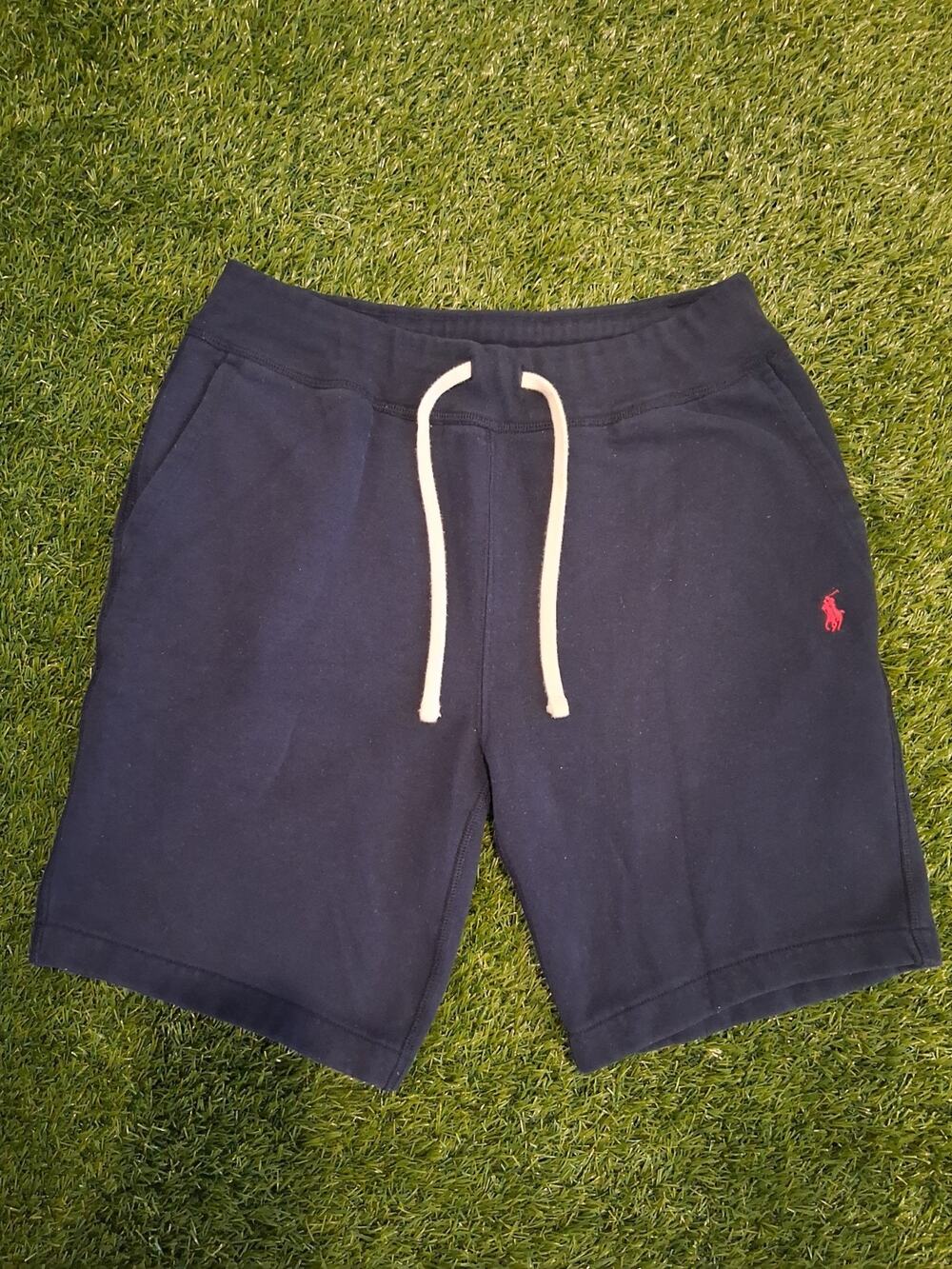 Polo Ralph Lauren Men's Fleece Shorts Navy Blue Size M Red Pony Drawstring